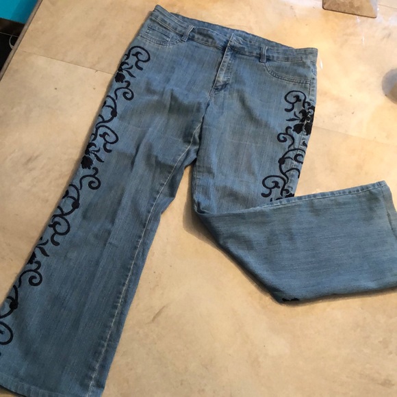 Boston Proper Denim - Boston Proper jeans. Black embroidery detail on each side, 9” wide at bottom. 12